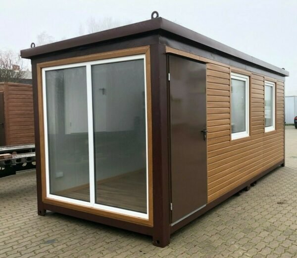 Wohncontainer-Gartenlaube 6×2,40 Meter in Holzausführung